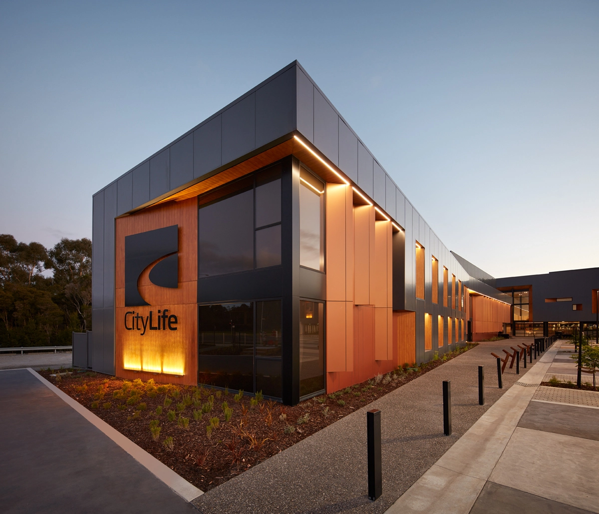 CityLife Community Care building exterior at dusk